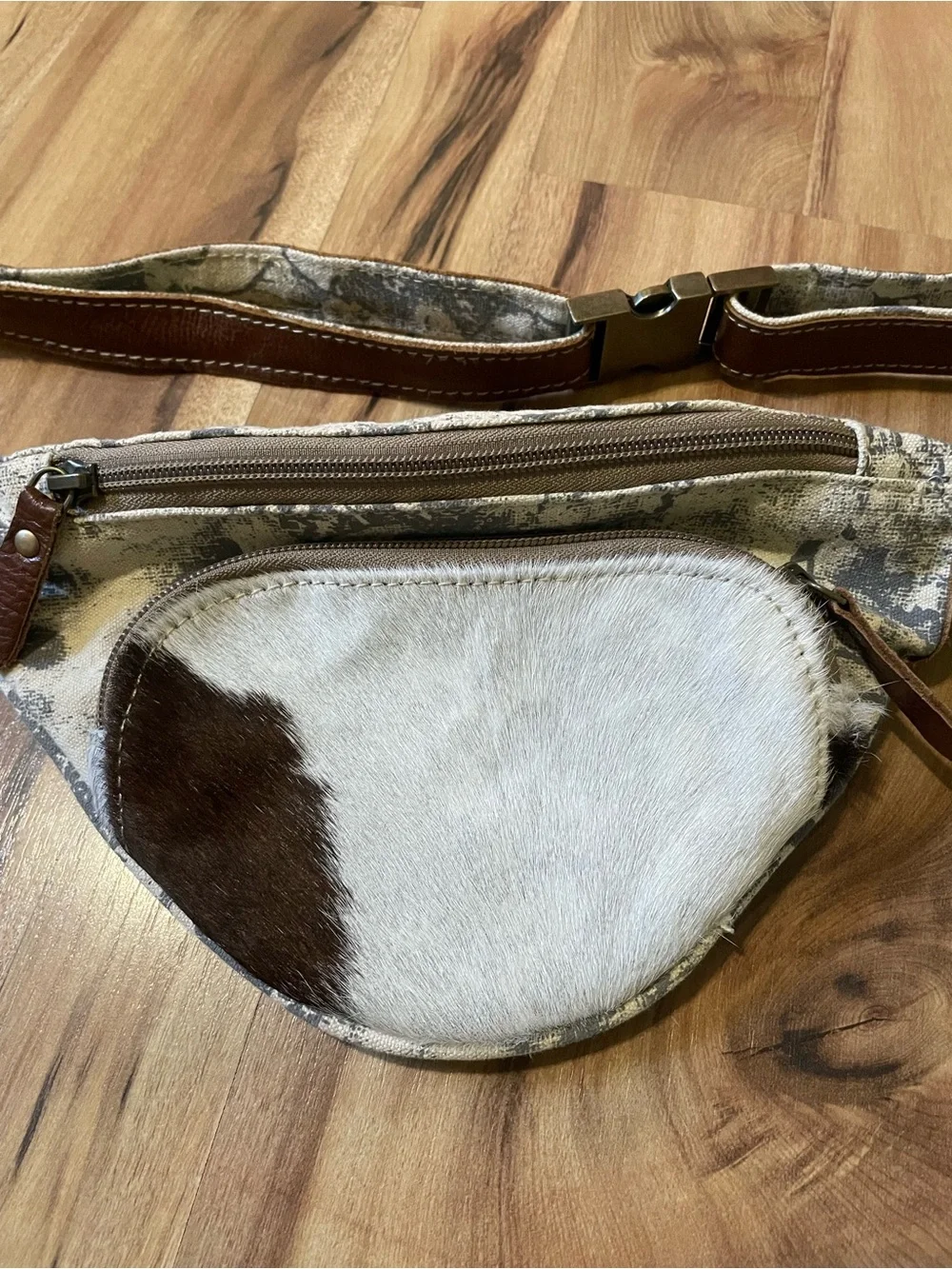 Myra Bag Western Cowhide Canvas Fanny Pack Impression Waist Bag Crossbody